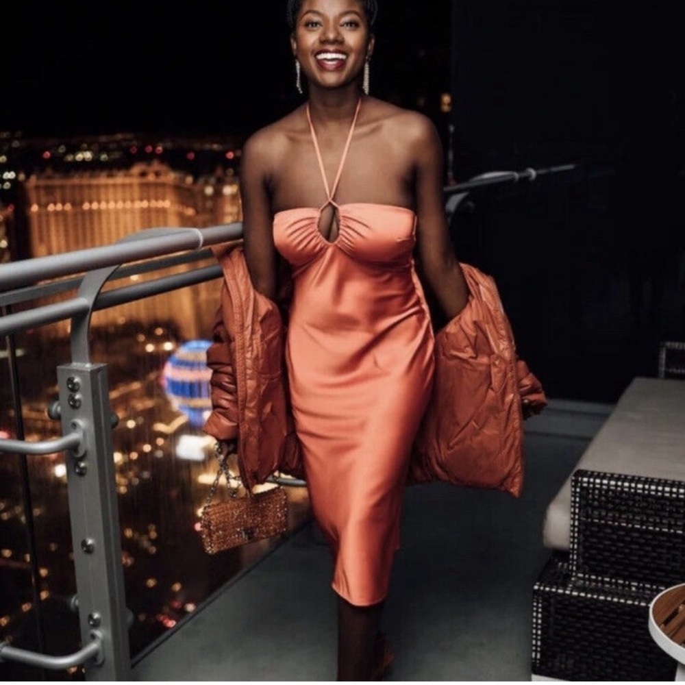 Abercrombie & Fitch - Halter Satin Midi Orange Dress - S